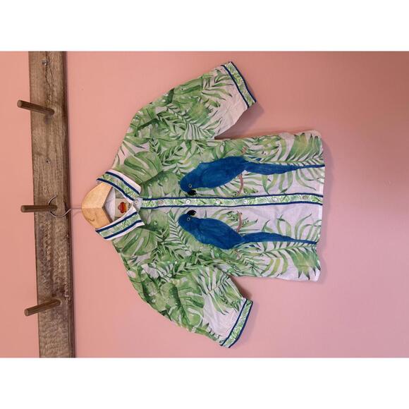 XS Farm Rio Women's Tropical Print Button-Up Shirt with Blue Parrot Design - Picture 1 of 6